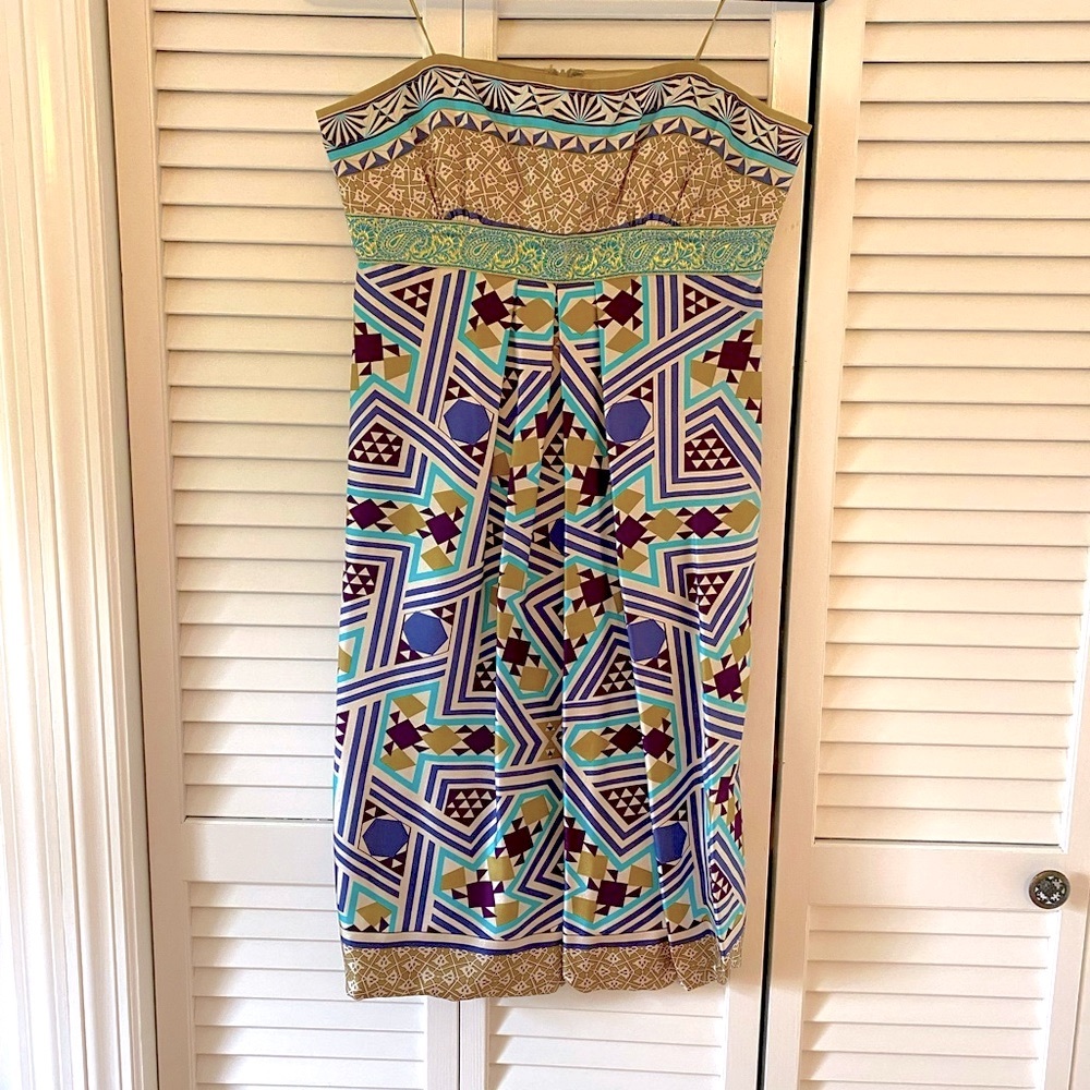 Nicole Miller strapless printed silk dress - Size 8